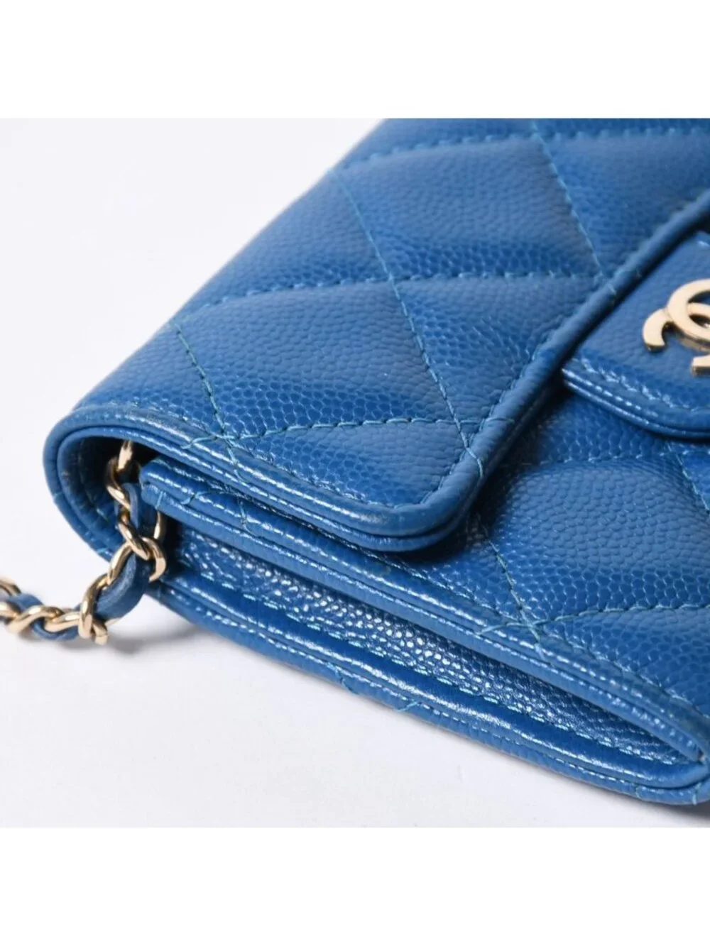 Chanel Chain Wallet Coin Purse CC Logo Caviar Leather Blue